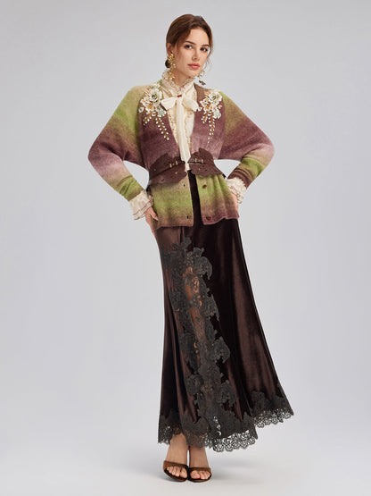 Fransız Dantel Kadife Yırtmaçlı Etek