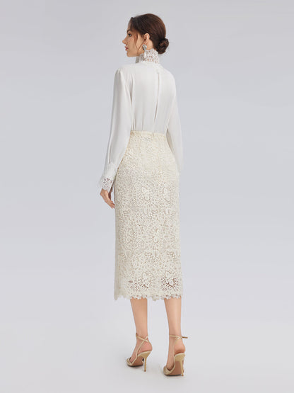 Yoğun Nakışlı Dantel Yırtmaçlı Etek