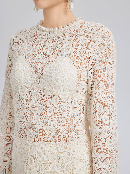 Yoğun Nakışlı Dantel İncili Bluz