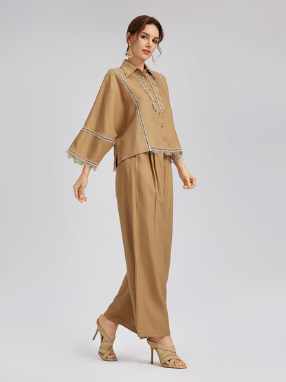 Barok Keten Beli Lastikli Bol Pantolon