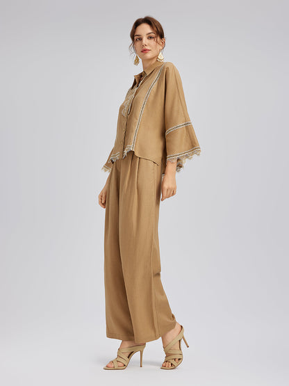 Barok Dantel Kenarlı Keten Gömlek