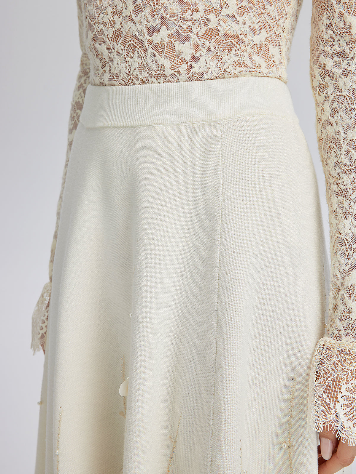 Taşlı Boncuklu Yün Triko Lastikli Etek