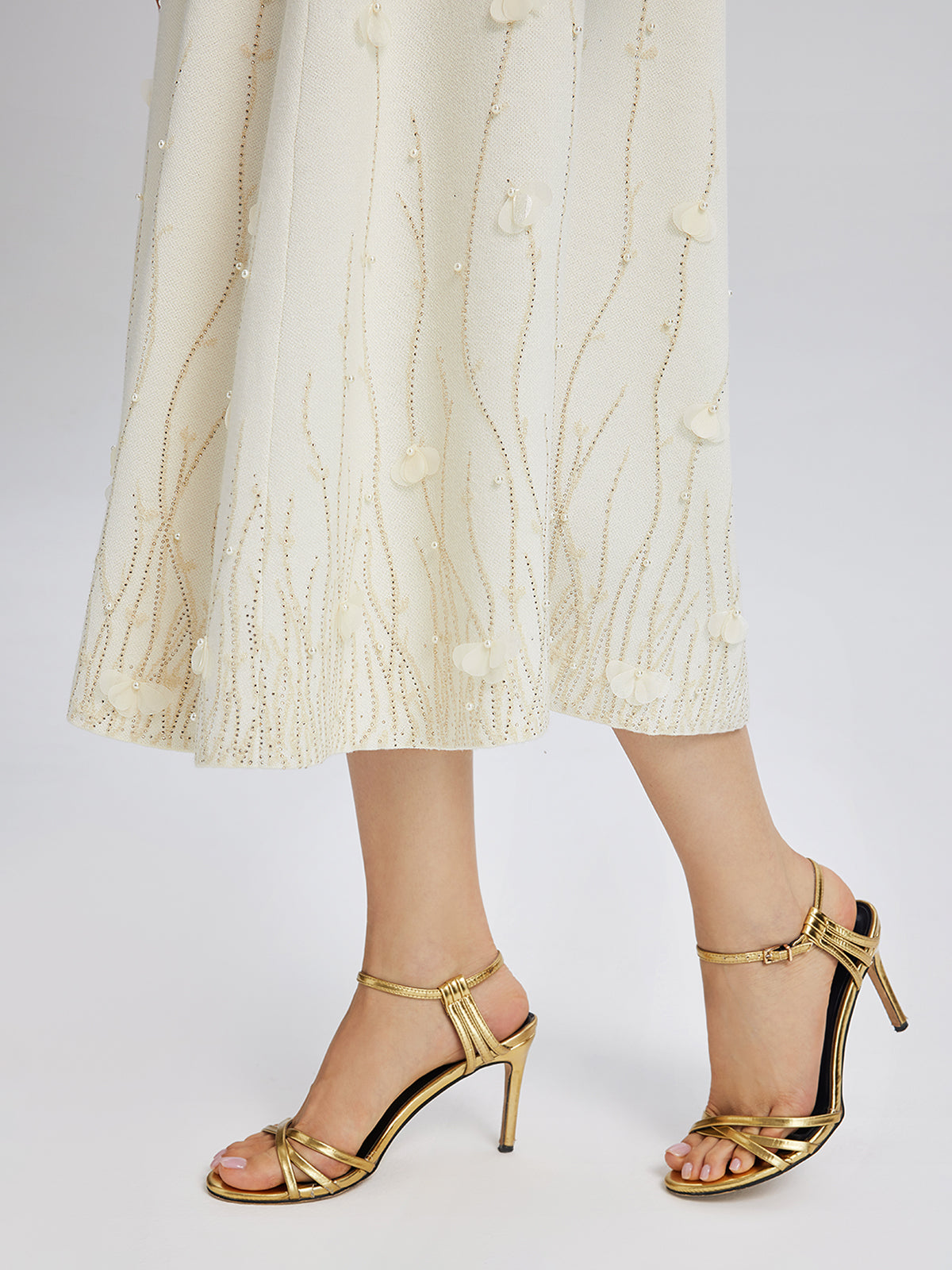 Taşlı Boncuklu Yün Triko Lastikli Etek