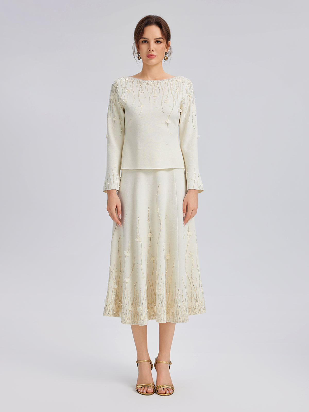 Taşlı Boncuklu Yün Triko Lastikli Etek