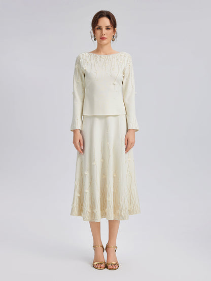 Taşlı Boncuklu Yün Triko Lastikli Etek