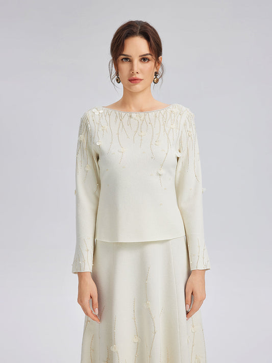 Taşlı Boncuklu Yün Triko Bluz