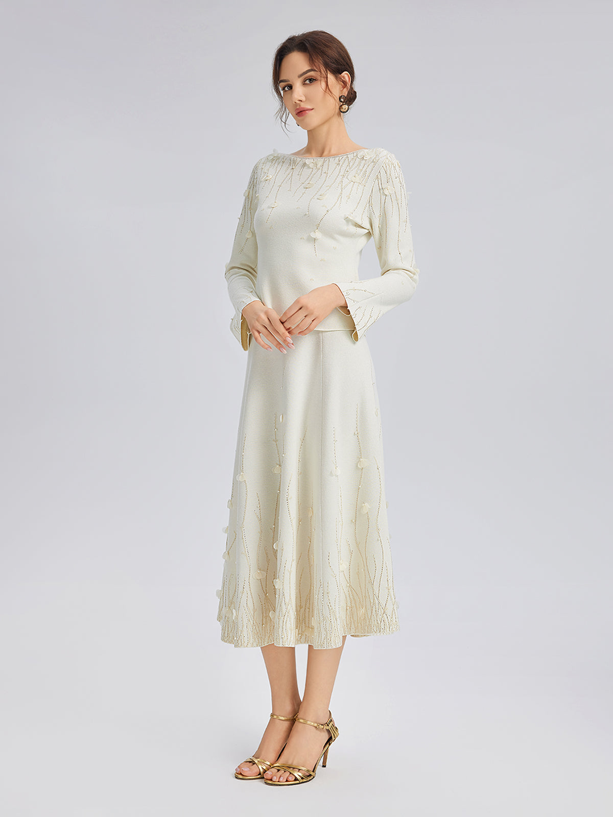 Taşlı Boncuklu Yün Triko Lastikli Etek