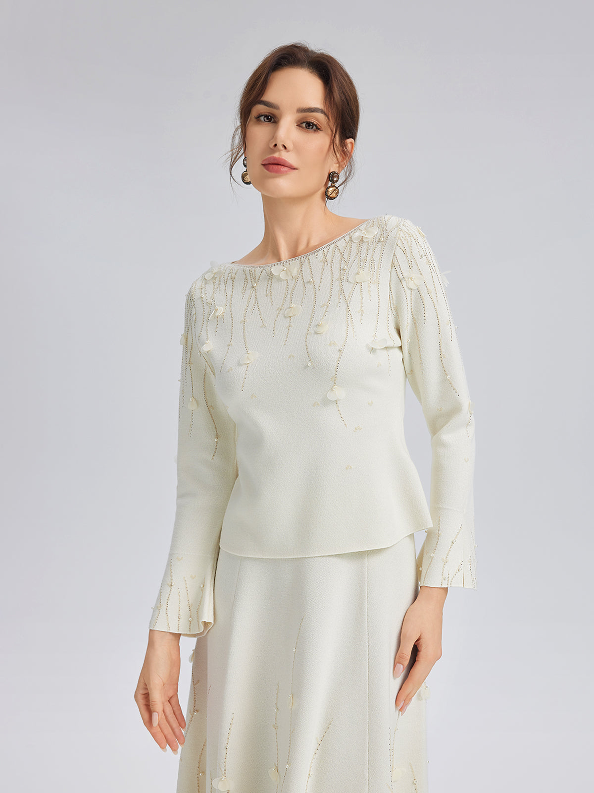 Taşlı Boncuklu Yün Triko Bluz