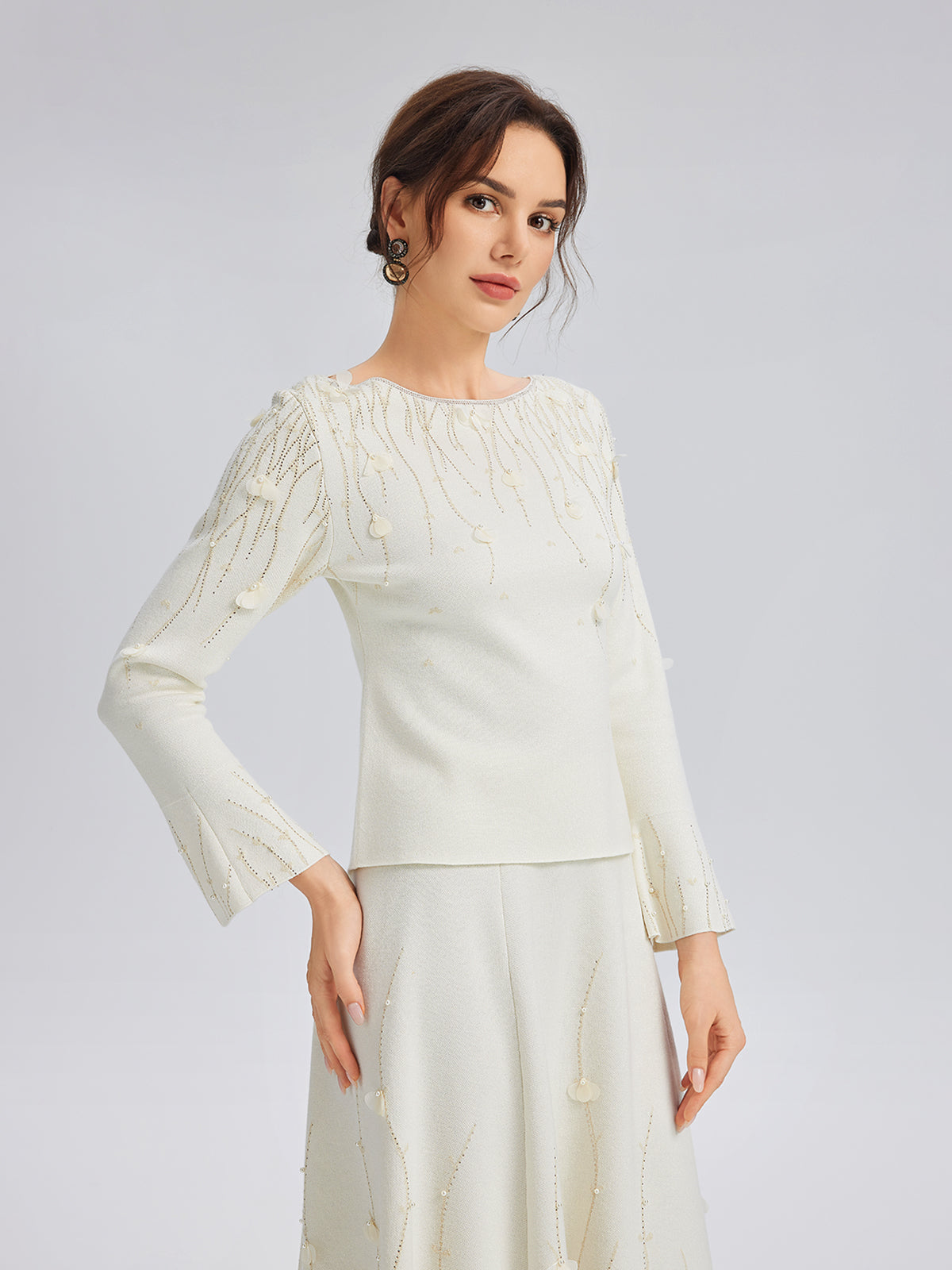 Taşlı Boncuklu Yün Triko Bluz