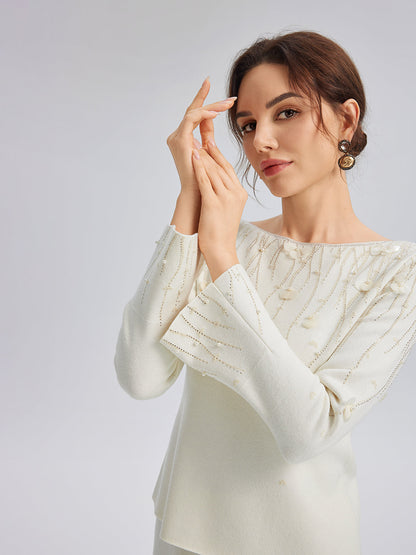 Taşlı Boncuklu Yün Triko Bluz