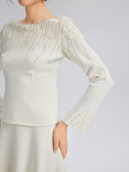 Taşlı Boncuklu Yün Triko Bluz