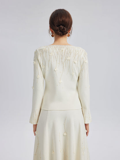 Taşlı Boncuklu Yün Triko Bluz