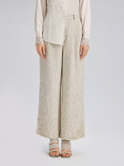 El İşlemesi İncili Düz Kesim Pantolon