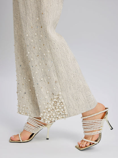 El İşlemesi İncili Düz Kesim Pantolon