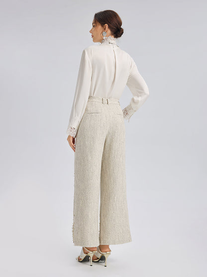 El İşlemesi İncili Düz Kesim Pantolon