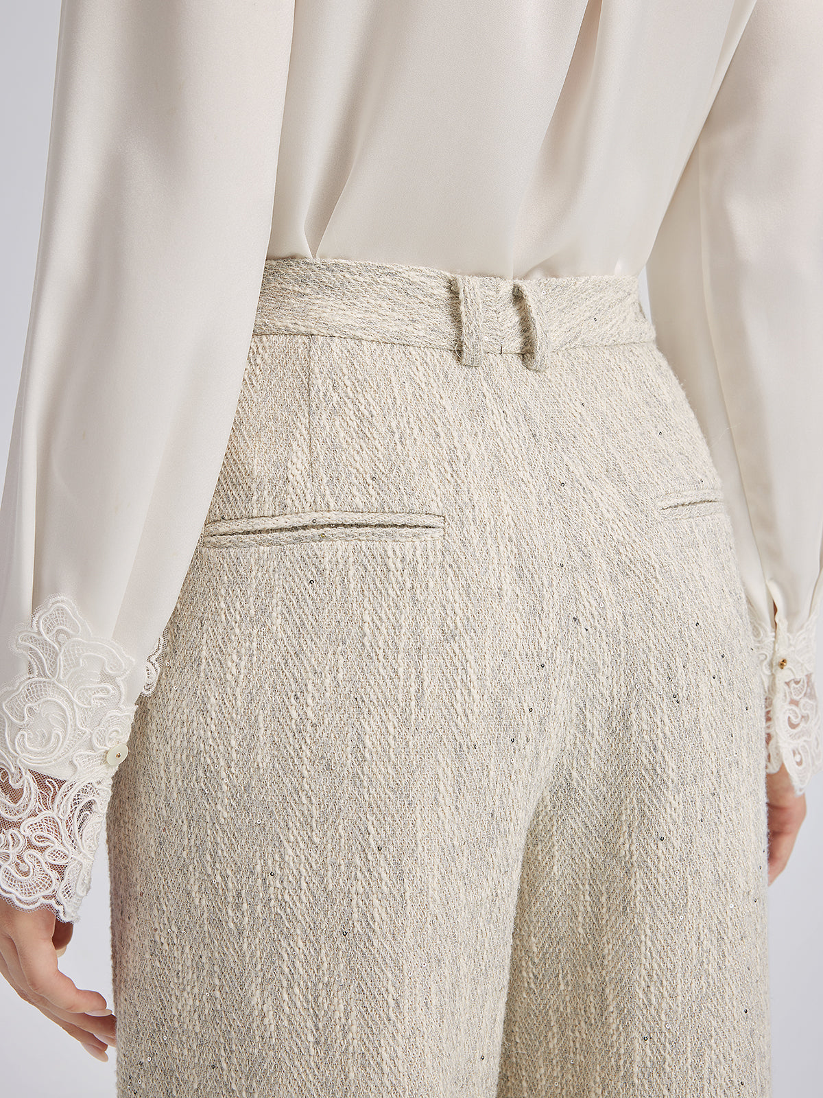 El İşlemesi İncili Düz Kesim Pantolon