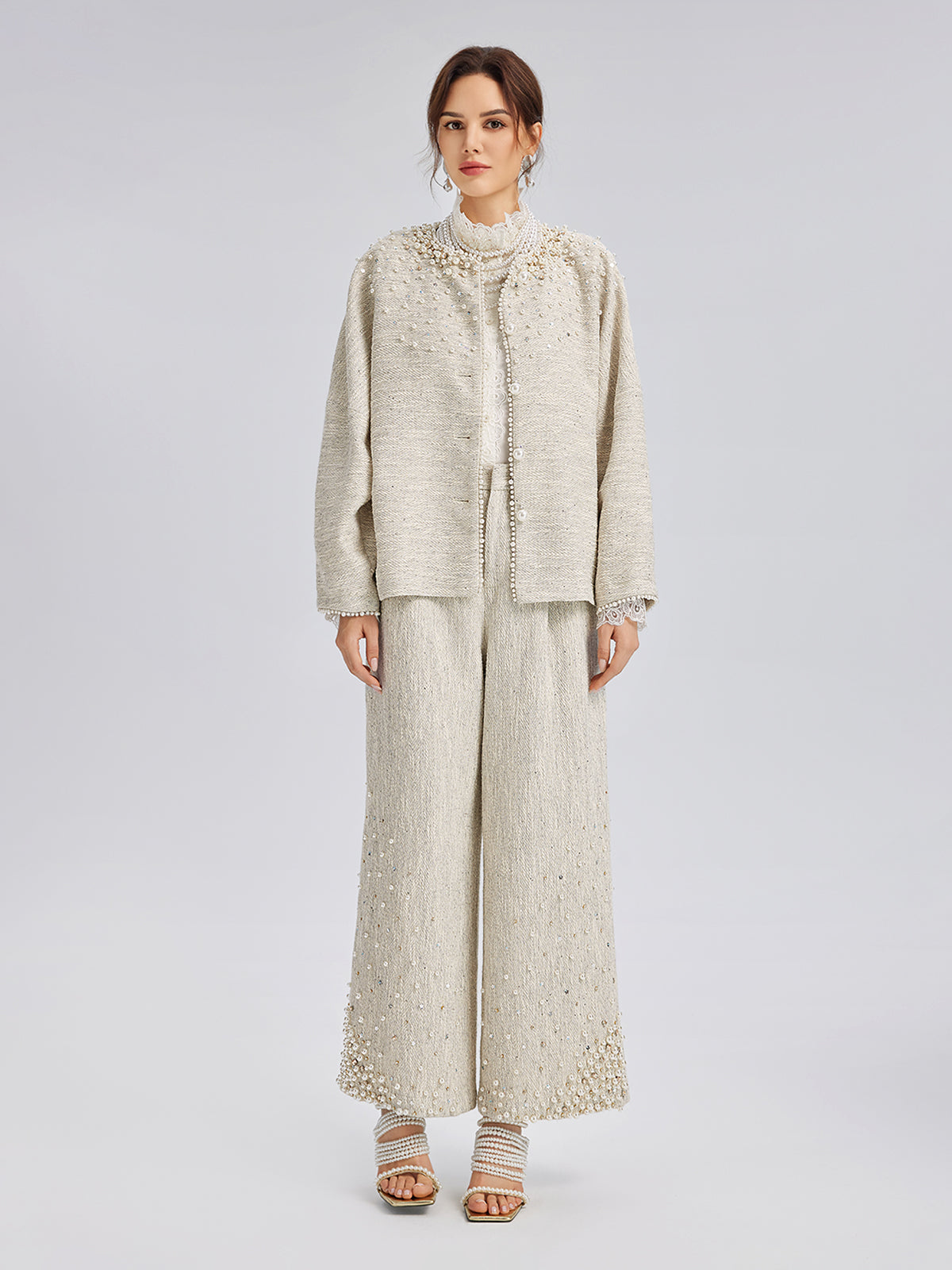 El İşlemesi İncili Düz Kesim Pantolon