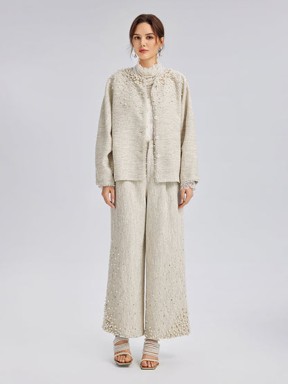 El İşlemesi İncili Düz Kesim Pantolon