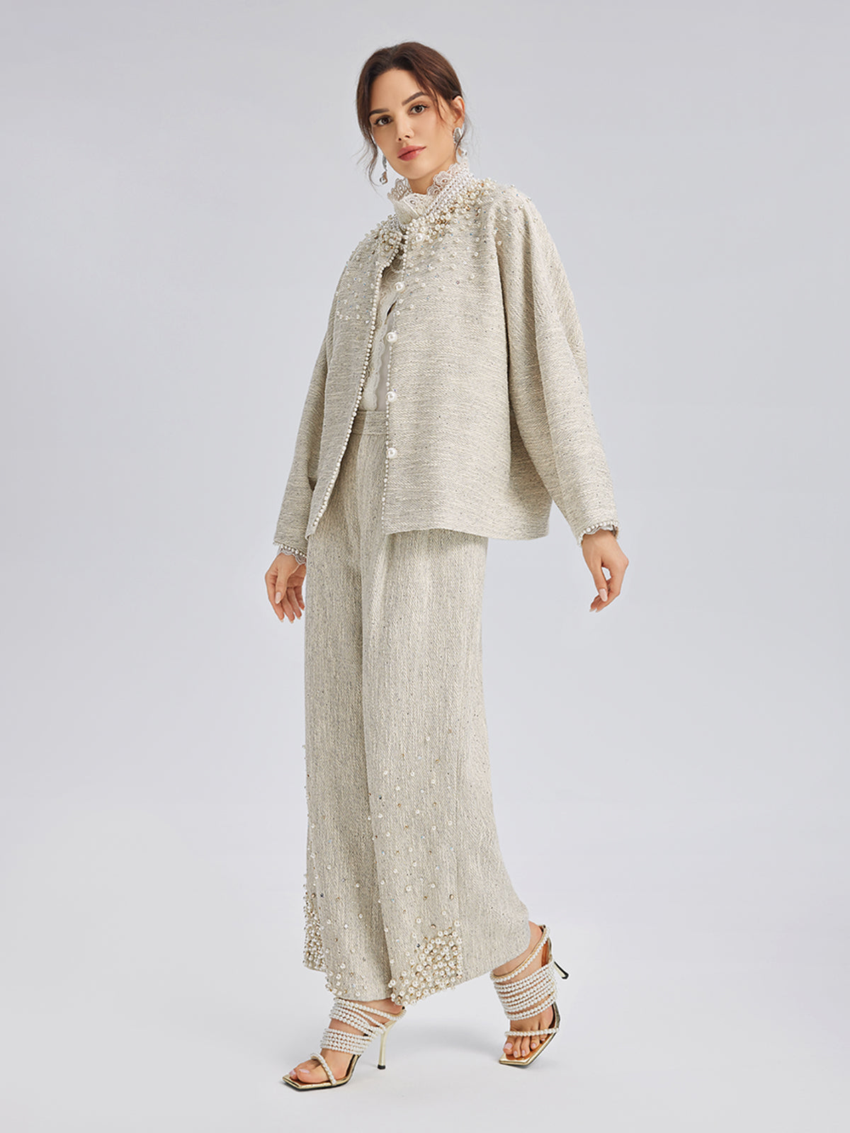 El İşlemesi İncili Düz Kesim Pantolon