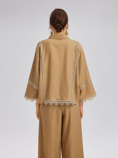 Barok Dantel Kenarlı Keten Gömlek