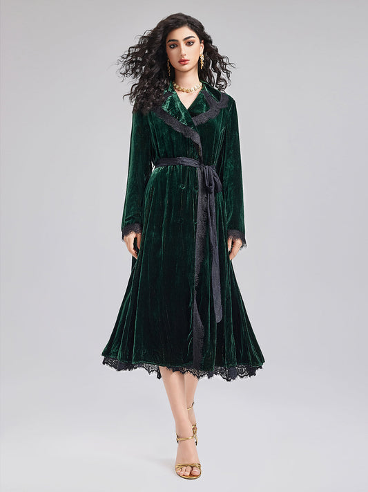 Lüks Çift Taraflı Kadife Dantel Trençkot