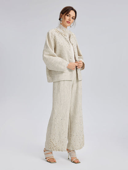 El İşlemesi İncili Düz Kesim Pantolon