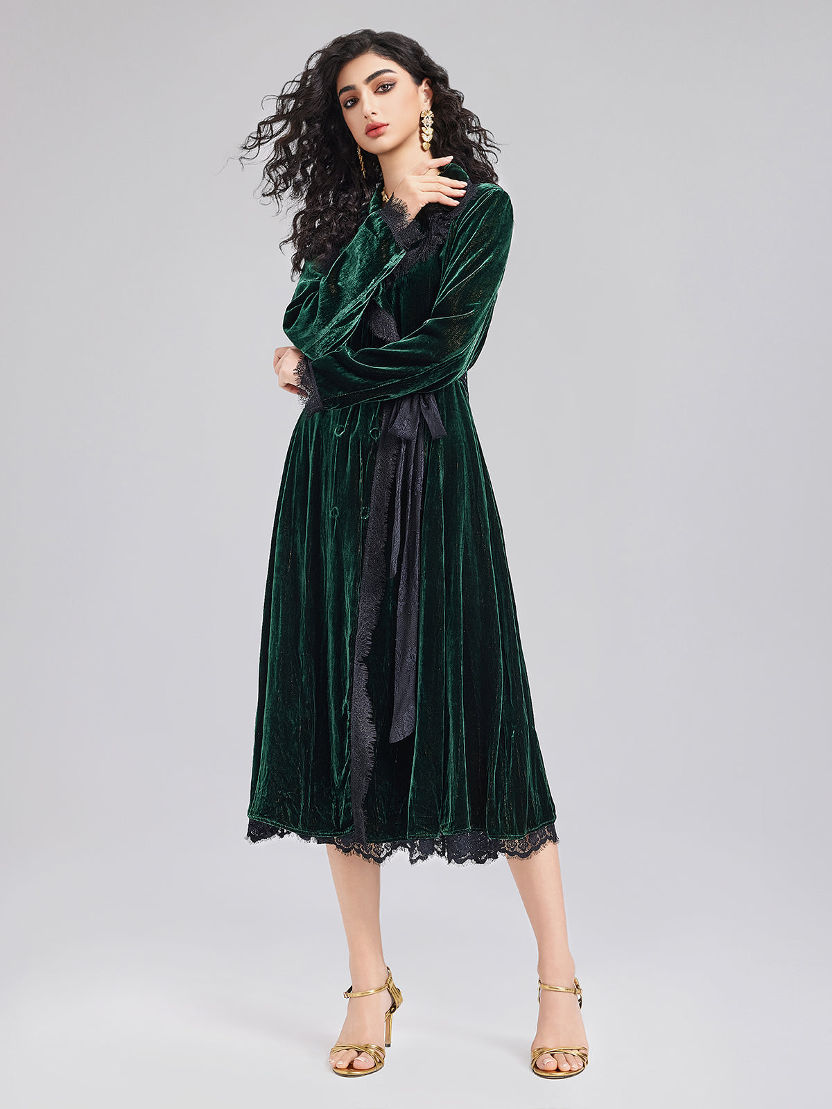 Lüks Çift Taraflı Kadife Dantel Trençkot