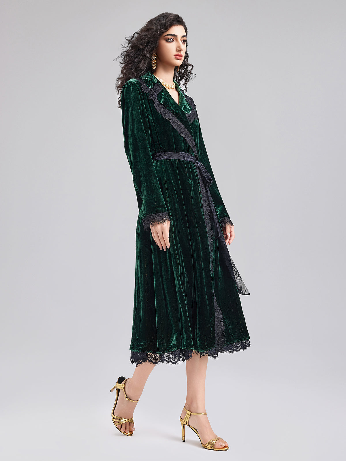 Lüks Çift Taraflı Kadife Dantel Trençkot