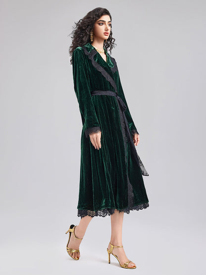 Lüks Çift Taraflı Kadife Dantel Trençkot