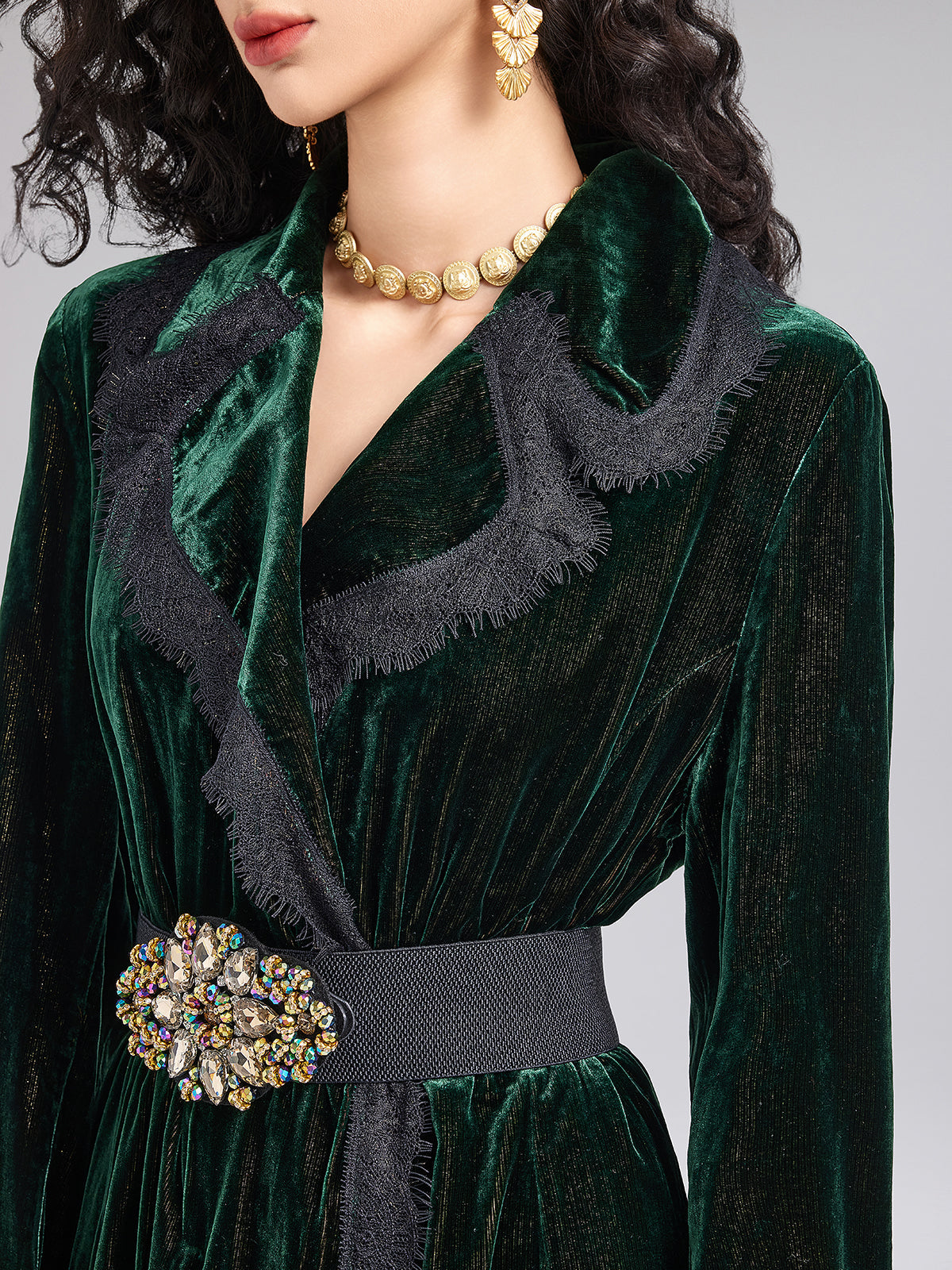 Lüks Çift Taraflı Kadife Dantel Trençkot