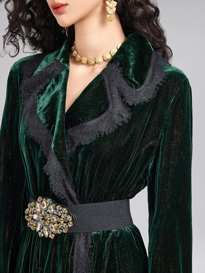 Lüks Çift Taraflı Kadife Dantel Trençkot