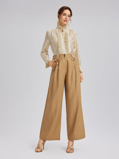 Barok Keten Beli Lastikli Bol Pantolon