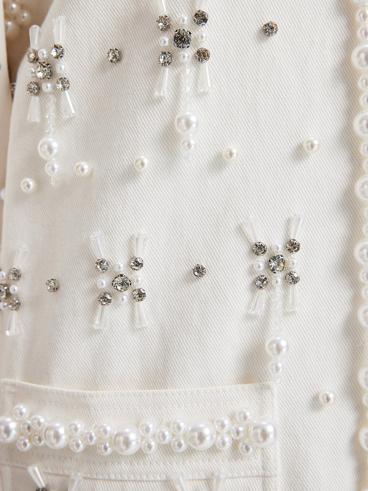 El İşlemeli İncili Kurdeleli Kot Ceket