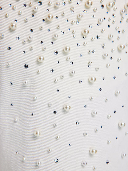 İncili Taşlı Bol Paça Kot Pantolon