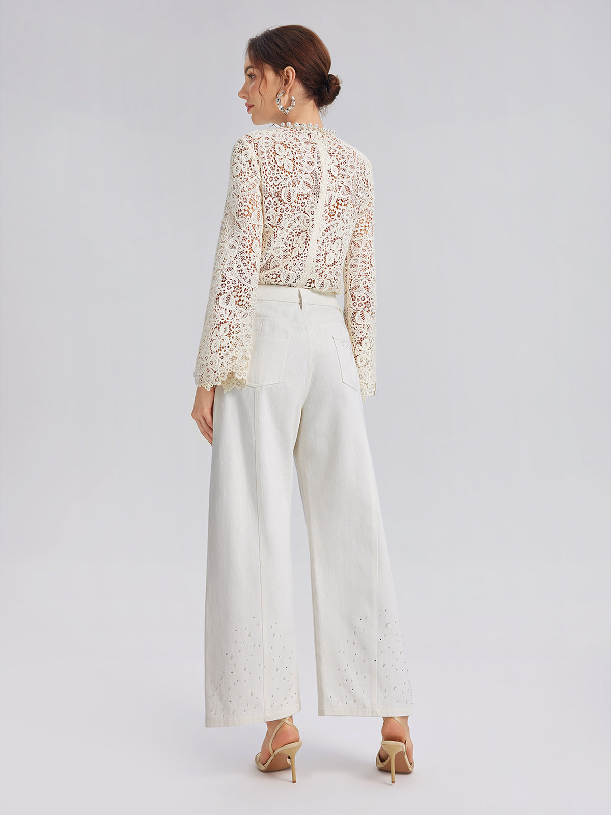 İncili Taşlı Bol Paça Kot Pantolon