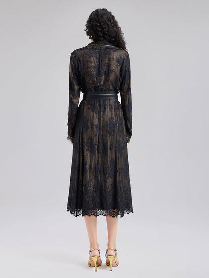 Lüks Çift Taraflı Kadife Dantel Trençkot