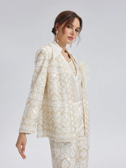 Yoğun Nakışlı Pullu Ceket (Tüy Broş Dahil)