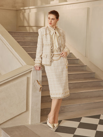 İki Renkli Kareli Tüvit El İşlemeli Çiçekli Etek