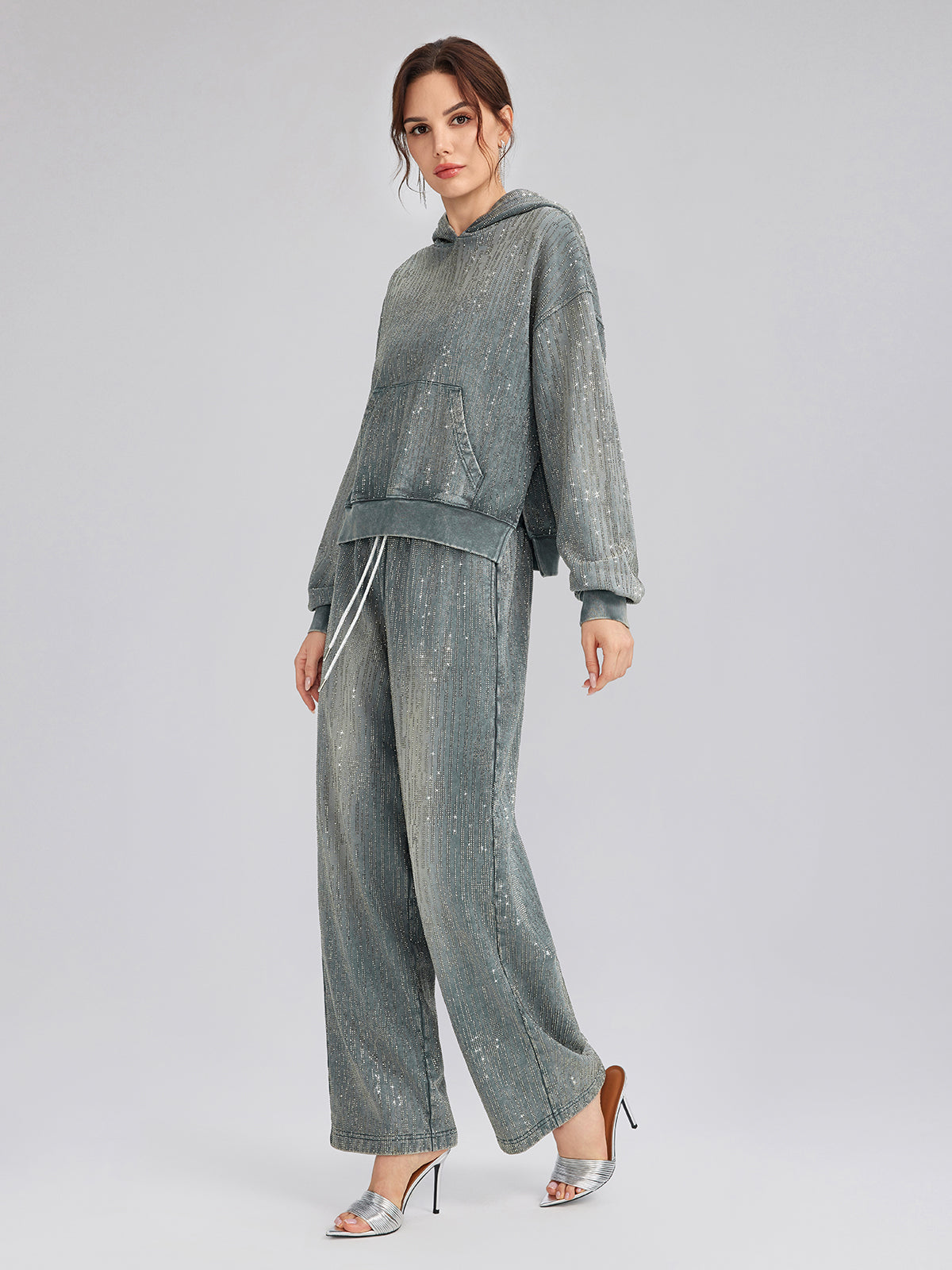 Kot Görünümlü Taşlı Eşofman Altı