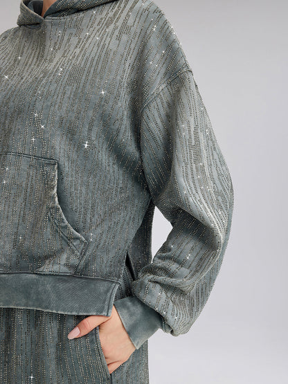Kot Görünümlü Taşlı Kısa Kapüşonlu Üst