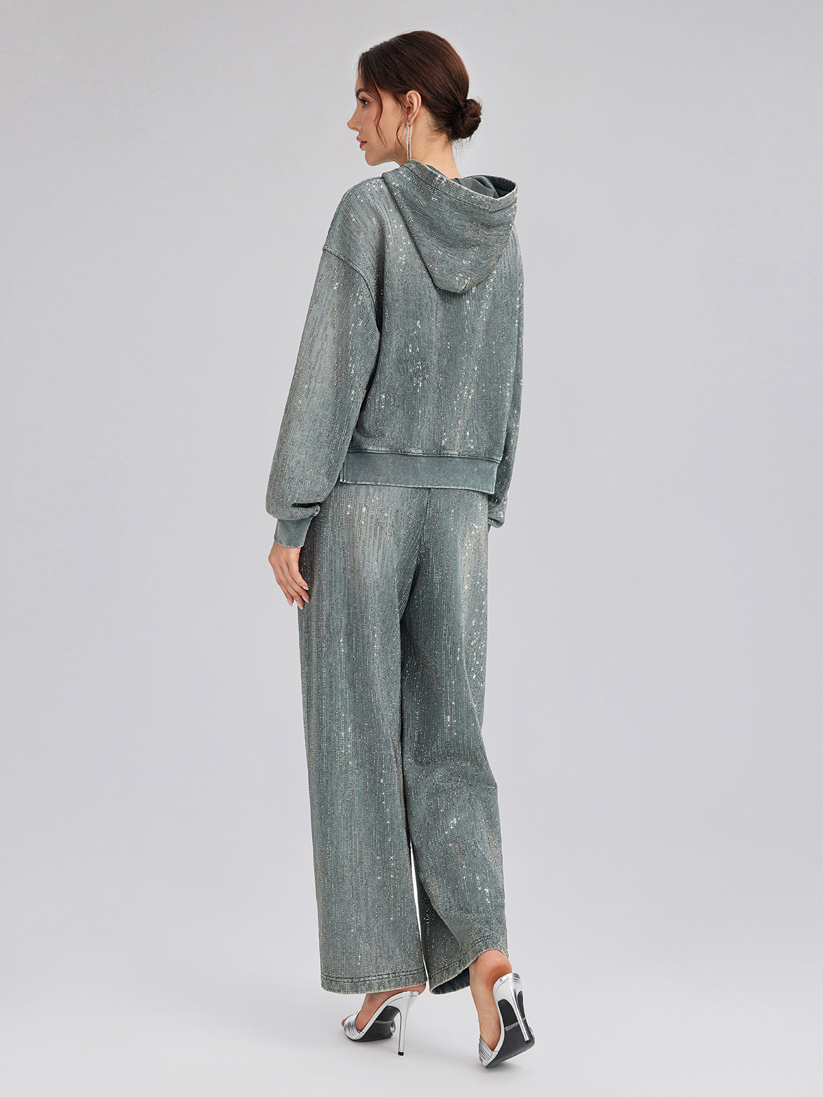 Kot Görünümlü Taşlı Kısa Kapüşonlu Üst