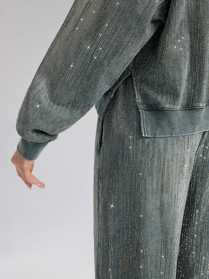 Kot Görünümlü Taşlı Kısa Kapüşonlu Üst