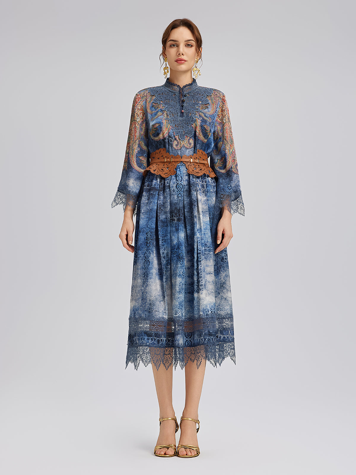 %100 İpek Şal Desenli Batik Hakim Yaka Bluz