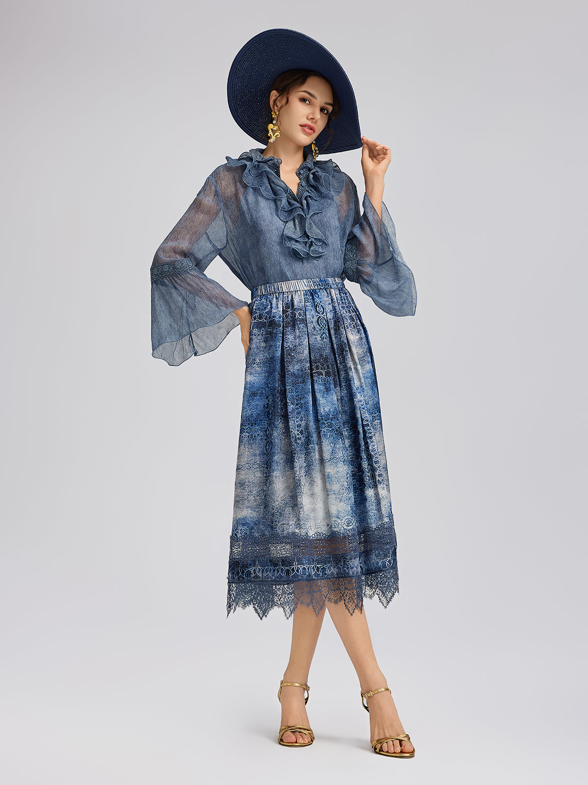 İpek Dantelli Fırfır Kenarlı Bluz (%100 İpek)