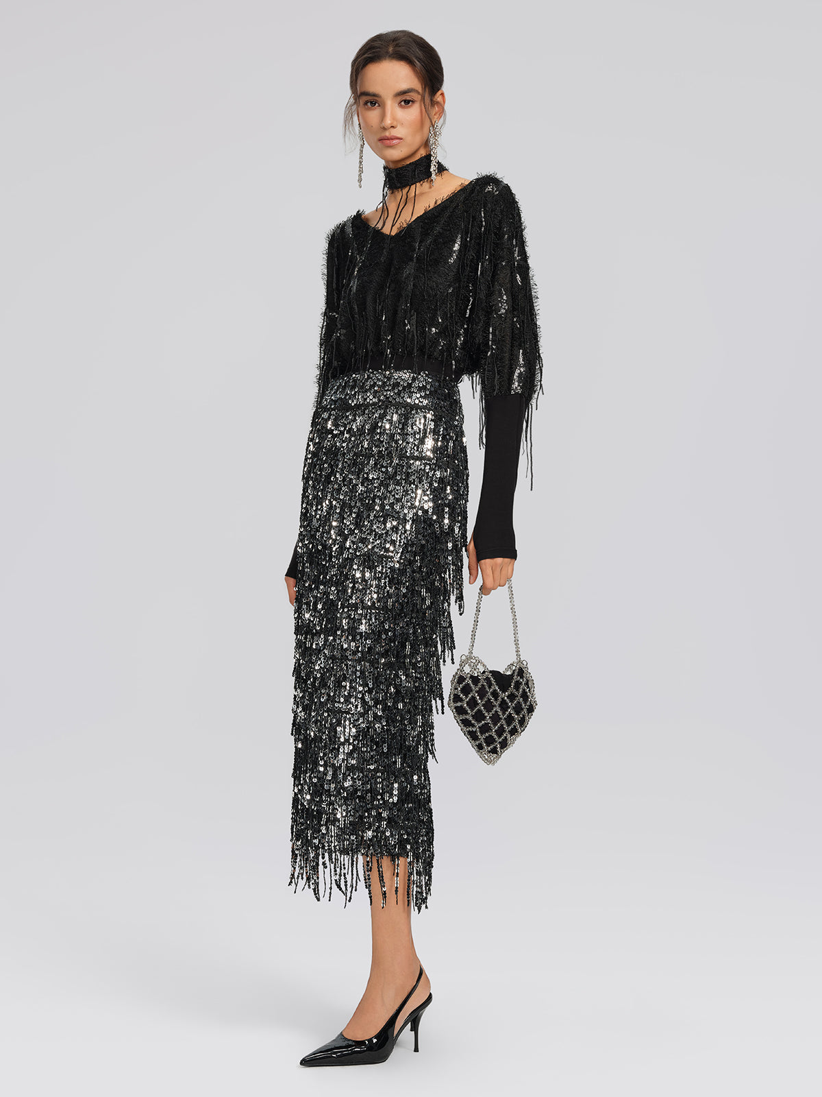 Yarasa Kol Pullu Püsküllü Bluz