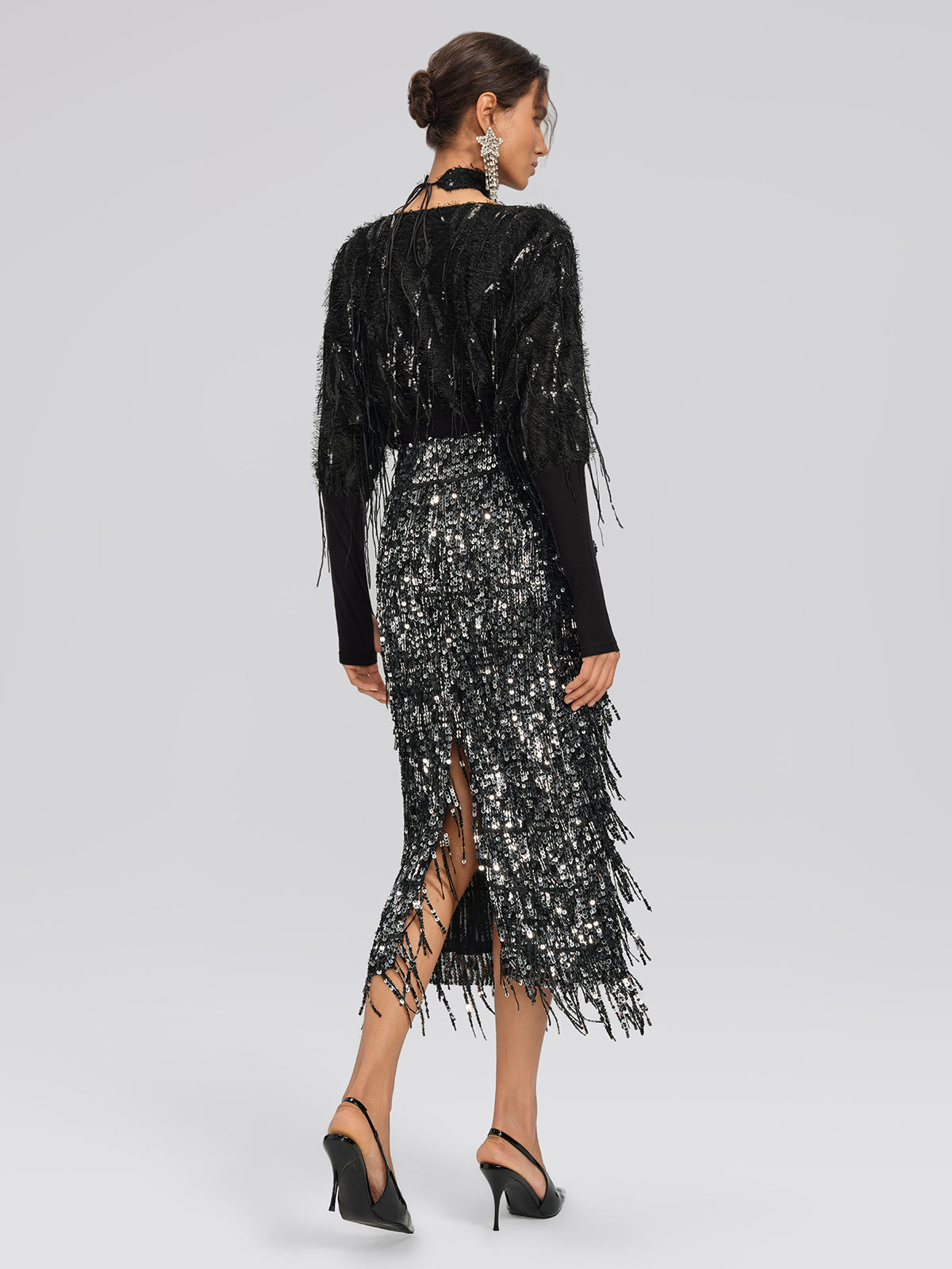 Yarasa Kol Pullu Püsküllü Bluz