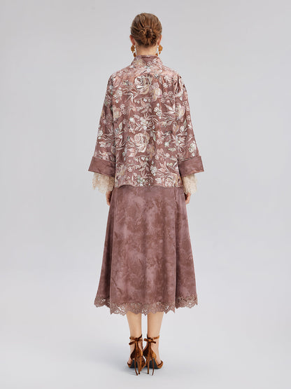 Kadife Pullu Çiçek Nakışlı Ceket