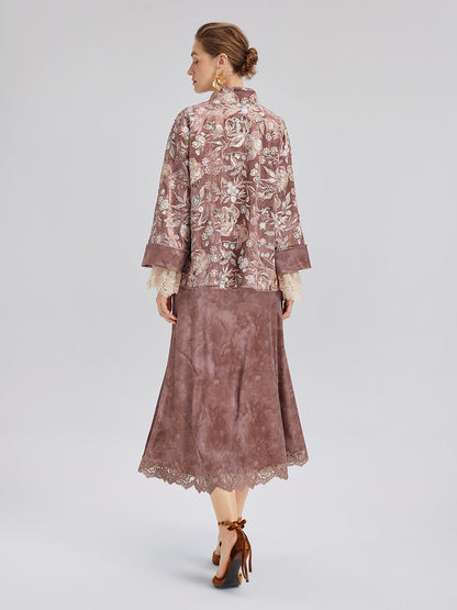 Kadife Pullu Çiçek Nakışlı Ceket