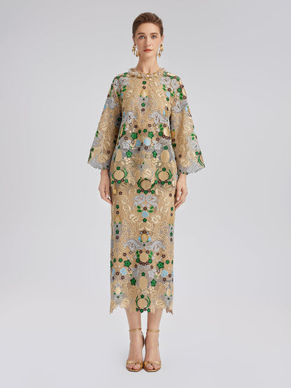 Bohem Nakışlı Çiçekli Beli Lastikli Etek