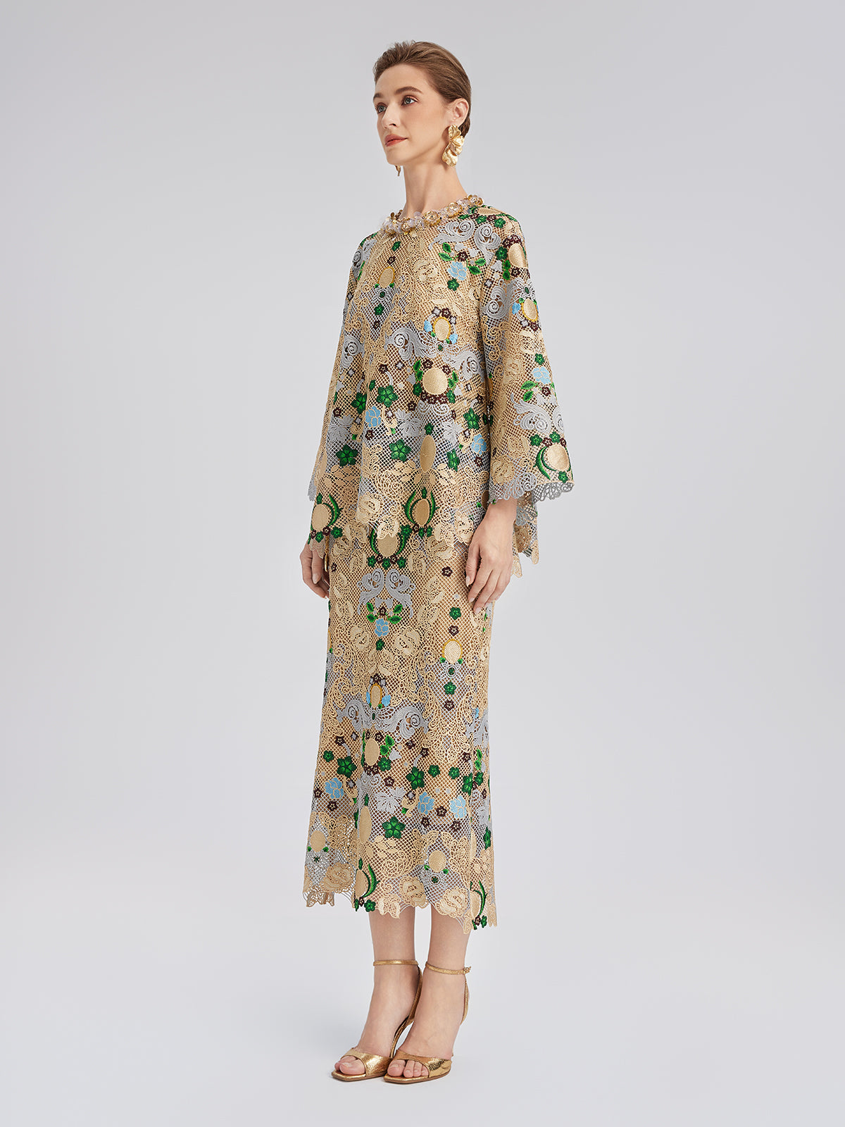 Bohem Nakışlı Çiçekli Beli Lastikli Etek